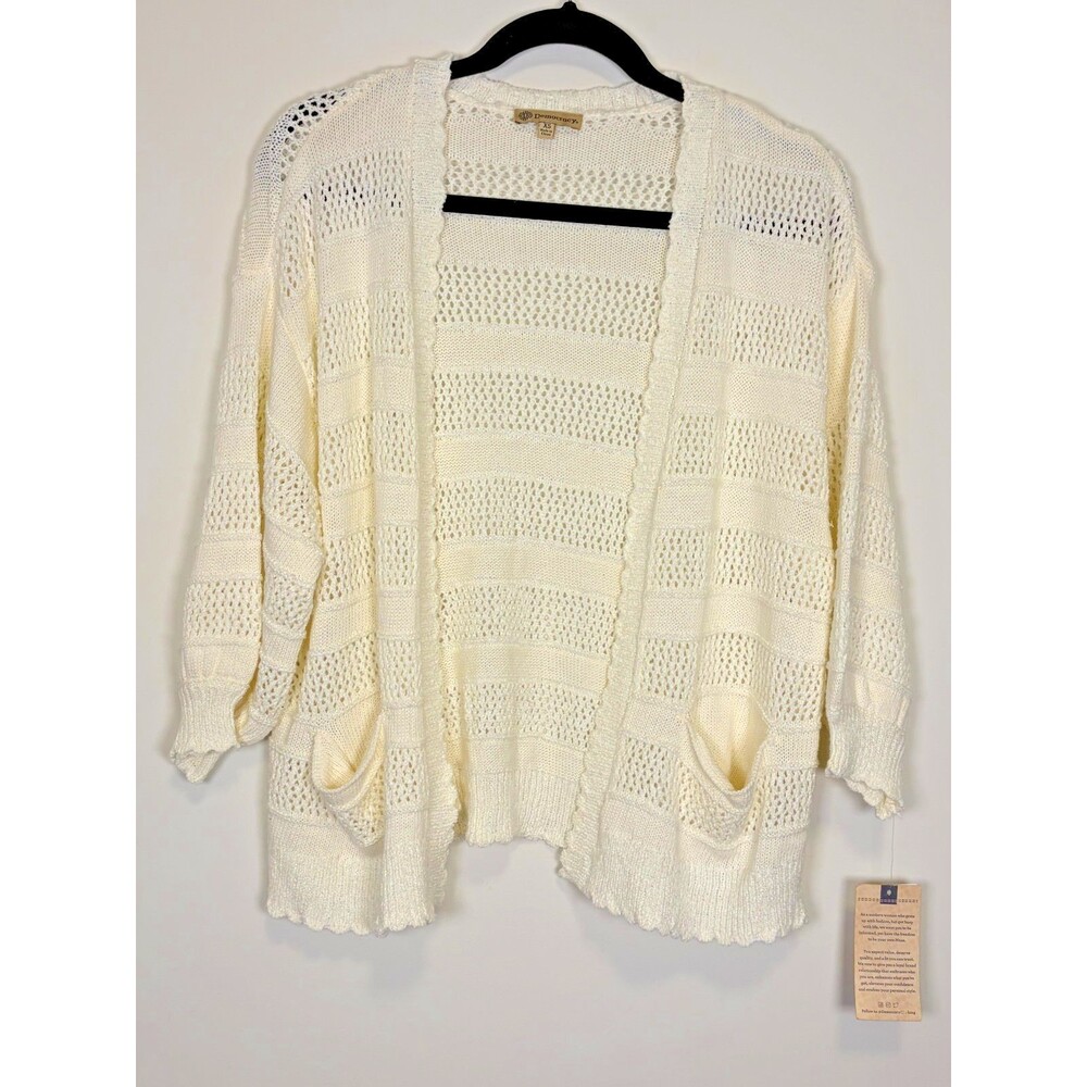 Democracy Crochet Open Stitch Cardigan Sweater Cream Ivory Womens XS NWT